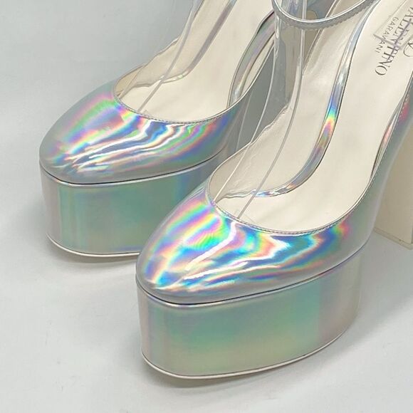 Valentino Garavani Tan-Go 155 iridescent patent-leather platform pumps size 39.5 - Picture 6 of 16